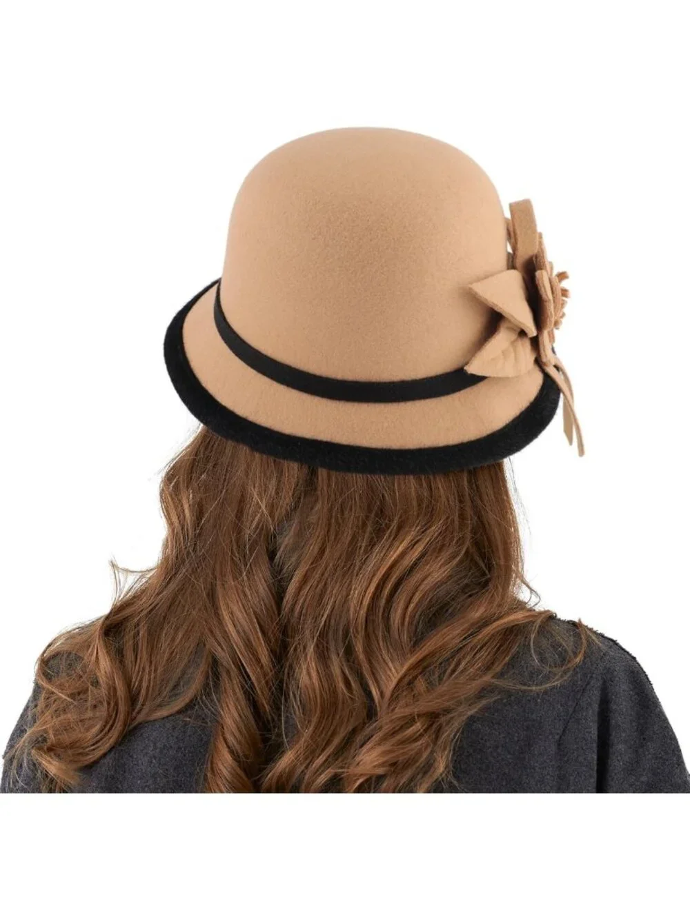 Vintage Wool Felt Bucket Hat for Women - Cloche Fedora Winter Bowler with Bow